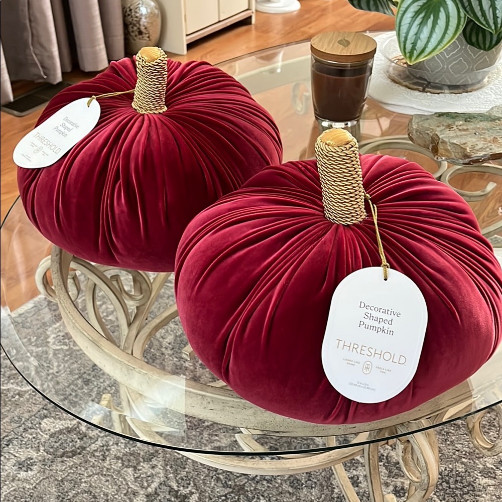 Set of 2 Threshold Burgundy Velvet Pumpkin Pillows